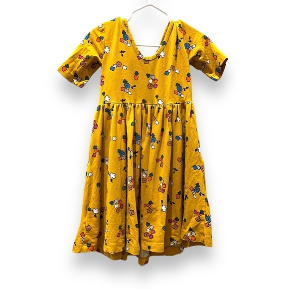 Hanna Andersson Girls Gold Yellow Floral Print Dress, 110cm US 5 - Picture 3 of 6